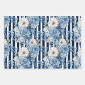 Blaue Streifen Blumengeburten Geschenkpapier Set (Vorderseite)