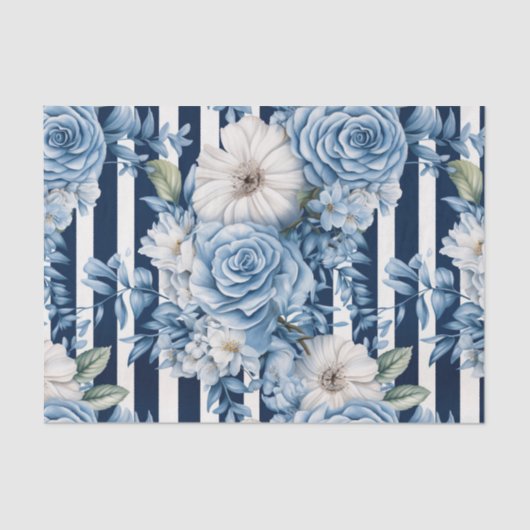 Blaue Streifen Blumenmuster Brautparty Seidenpapier (Vorderseite)