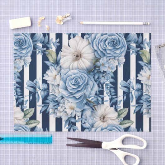 Blaue Streifen Blumenmuster Brautparty Seidenpapier (Handwerk)