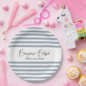 Blaue Streifen Bonjour Bebe Pappteller (Party)