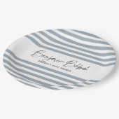 Blaue Streifen Bonjour Bebe Pappteller (Schrägansicht)