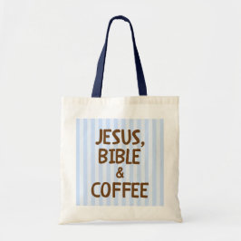 Blaue Streifen Braune Buchstaben Christlicher Kaff Tragetasche