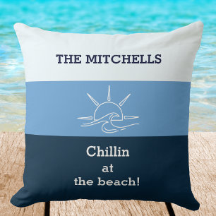 Blaue Streifen Chillin Familienname Strandhaus Kissen