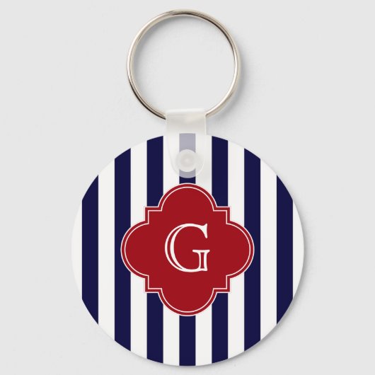 Blaue Streifen Cranberry Quatrefolienmonogramm Schlüsselanhänger (Vorderseite)