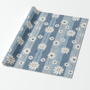 Blaue Streifen-Daisy-Vintage-Blumenmuster Geschenkpapier