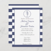 Blaue Streifen der Nautik | Seepferd Einladung (Vorne/Hinten)