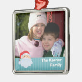 Blaue Streifen des Santa Custom Foto Silbernes Ornament (Links)