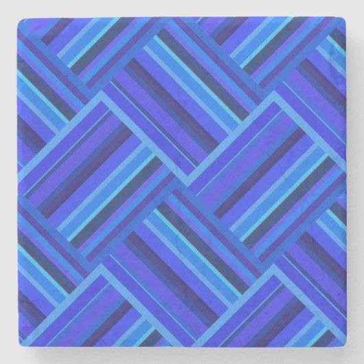 Blaue Streifen diagonales Webmuster Steinuntersetzer (Vorderseite)