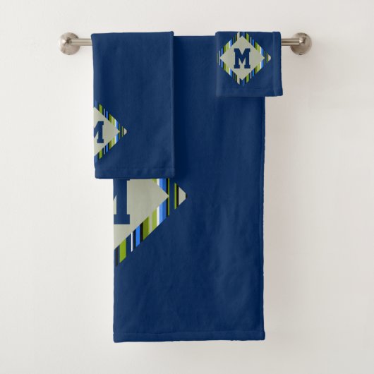 Blaue Streifen Diamond Monogram Badhandtuch Set (Insitu)