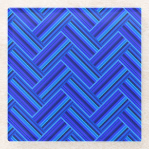 Blaue Streifen-Doppelwegemuster Glasuntersetzer