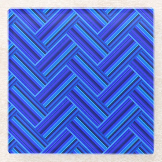 Blaue Streifen-Doppelwegemuster Glasuntersetzer (Vorderseite)