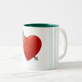 Blaue Streifen - durchbrochenes Valentinherz Zweifarbige Tasse (VorderseiteRechts)