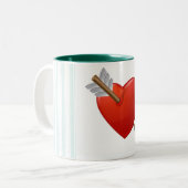 Blaue Streifen - durchbrochenes Valentinherz Zweifarbige Tasse (Vorderseite Links)