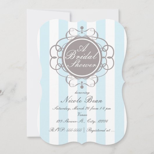 Blaue Streifen Elegante Dusche Einladung (Vorderseite)