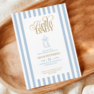 Blaue Streifen Elegante Vintage-Baby-Party für ein Einladung