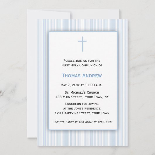 Blaue Streifen, erste Kommunion Einladung (Vorderseite)