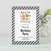 Blaue Streifen Gerahmt 8. Geburtstagsparty Einladung (Stehend Vorderseite)