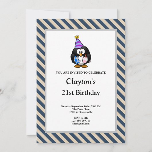 Blaue Streifen Gerahmt Geburtstagsparty Einladung (Vorderseite)