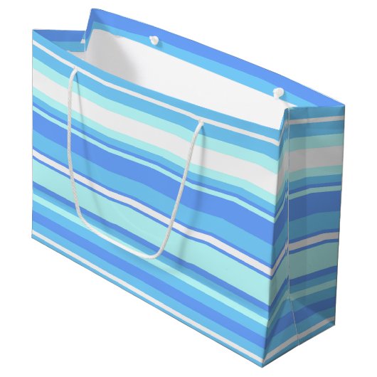 Blaue Streifen Große Geschenktüte (Vorderseite Schrägansicht)