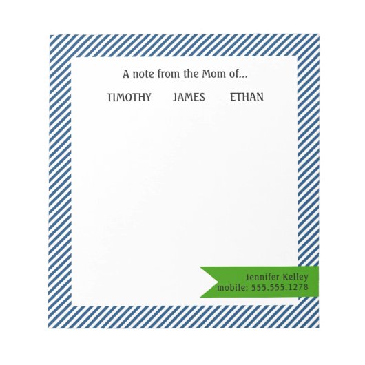 Blaue Streifen, Grüner Akzent Note aus der Mama vo Notizblock (Vorderseite)