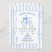 Blaue Streifen handgezogene Poppin Flaschen Babydu Einladung (Vorne/Hinten)