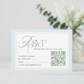 Blaue Streifen Hochzeit RSVP Karte mit QR-Code (Stehend Vorderseite)