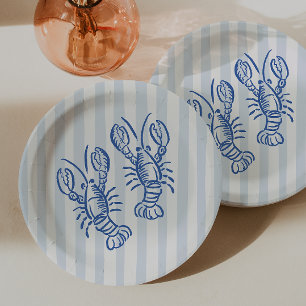 Blaue Streifen-Hummer-Geburtstag im Vintage-Stil Pappteller