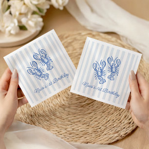 Blaue Streifen-Hummer zum 1. Geburtstag Vintage Serviette