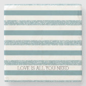 Blaue Streifen-Imitat-Glitzer Steinuntersetzer (Vorderseite)