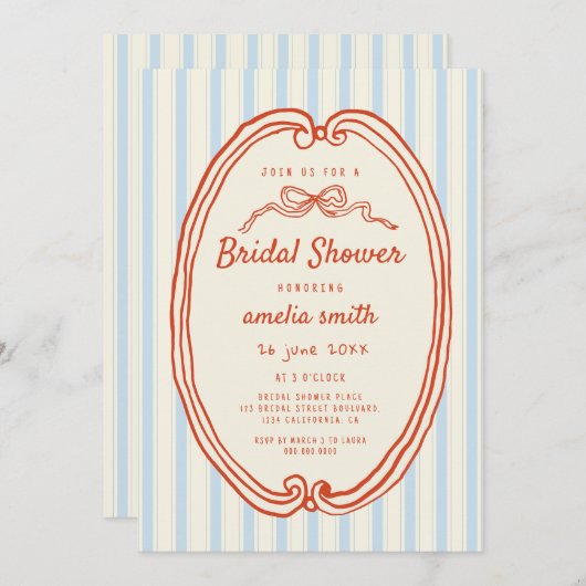 Blaue Streifen in Handzeichnung Quirky-Brautparty Einladung (Vorne/Hinten)