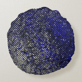 Blaue Streifen in ihren Farben und Formen beschädi Rundes Kissen