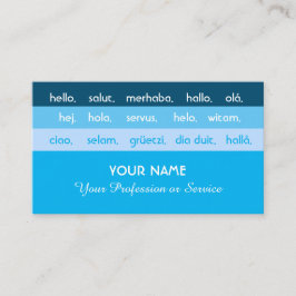 Blaue Streifen in internationalen Sprachen hallo Visitenkarte