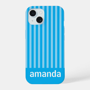 BLAUE STREIFEN INDIVIDUELLER NAME STYLISCH MODERN  iPhone 15 HÜLLE