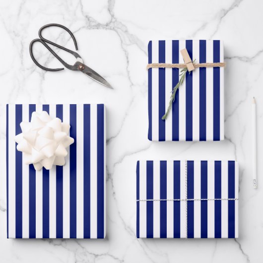 Blaue Streifen klassische Marine moderne frische Geschenkpapier Set (Vorderseite)
