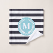 Blaue Streifen Laurel Wreath Monogram Badhandtuch Set (Waschlappen)