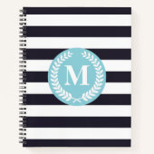 Blaue Streifen Laurel Wreath Monogram Notizblock (Vorderseite)
