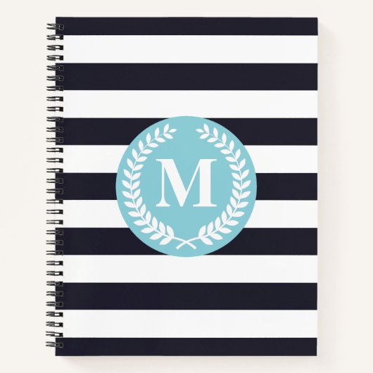 Blaue Streifen Laurel Wreath Monogram Notizblock (Vorderseite)