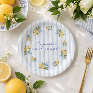 Blaue Streifen-Lemon Baby Shower Pappteller