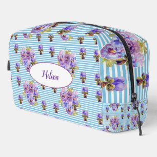 Blaue Streifen Lila Stiefmütterchen Shabby Blumen  Waschbeutel
