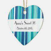 Blaue Streifen, Linien, gestreiftes Muster, süß 16 Keramikornament (Links)