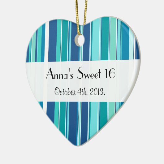 Blaue Streifen, Linien, gestreiftes Muster, süß 16 Keramikornament (Links)