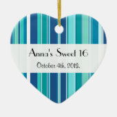 Blaue Streifen, Linien, gestreiftes Muster, süß 16 Keramikornament (Vorne)