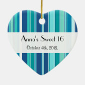 Blaue Streifen, Linien, gestreiftes Muster, süß 16 Keramikornament (Hinten)