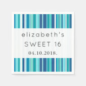 Blaue Streifen, Linien, gestreiftes Muster, süß 16 Serviette (Vorderseite)