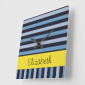 Blaue Streifen, Linien, Streifen, Ihr Name Quadratische Wanduhr (Winkel)