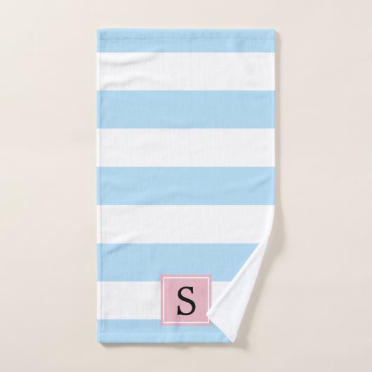 Blaue Streifen, Linien, Streifenmuster, Monogramm Badhandtuch Set (Handtuch)