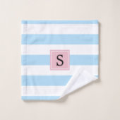 Blaue Streifen, Linien, Streifenmuster, Monogramm Badhandtuch Set (Waschlappen)