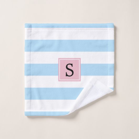 Blaue Streifen, Linien, Streifenmuster, Monogramm Badhandtuch Set (Waschlappen)