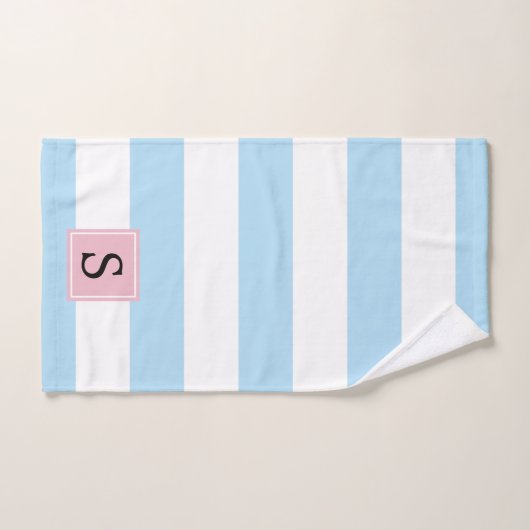 Blaue Streifen, Linien, Streifenmuster, Monogramm Badhandtuch Set (Handtuch)