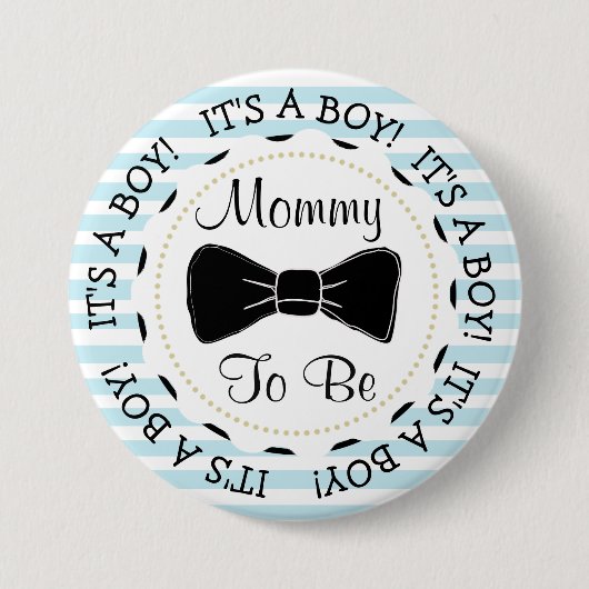 Blaue Streifen-Mama, zum Bowtie Babyparty zu sein Button (Vorderseite)